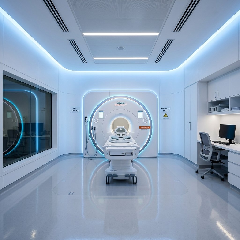 Hospital radiology department with MRI and CT scanners